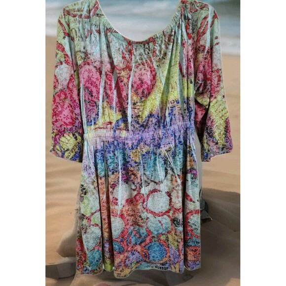 Mally & Millie USA Dress Size M 3/4 Sleeves Multi Color Elastic Waist - Picture 5 of 11